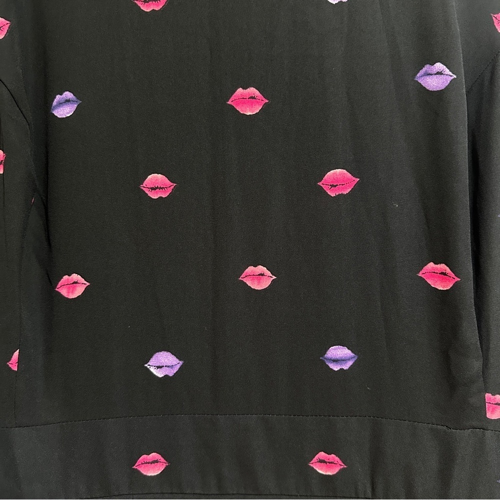 Melissa McCarthy Seven7 black pink purple kiss me lip print pleated dress 2X - Picture 5 of 8